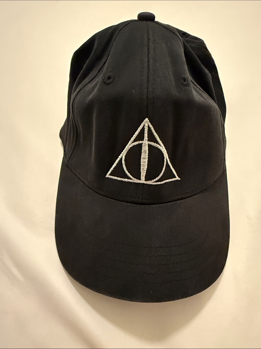 Harry Potter The Deathly Hallows Adult Elastic Black Baseball Cap with Silver